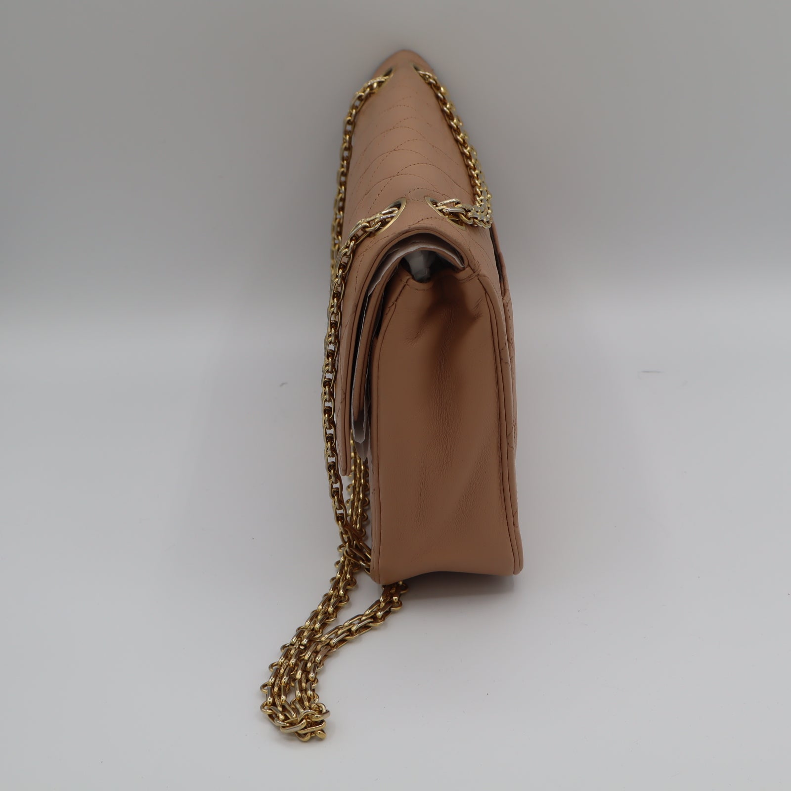 Sac à double rabat matelassé Chanel beige