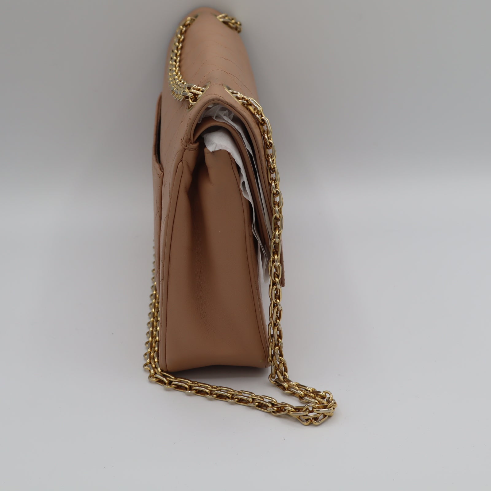 Sac à double rabat matelassé Chanel beige